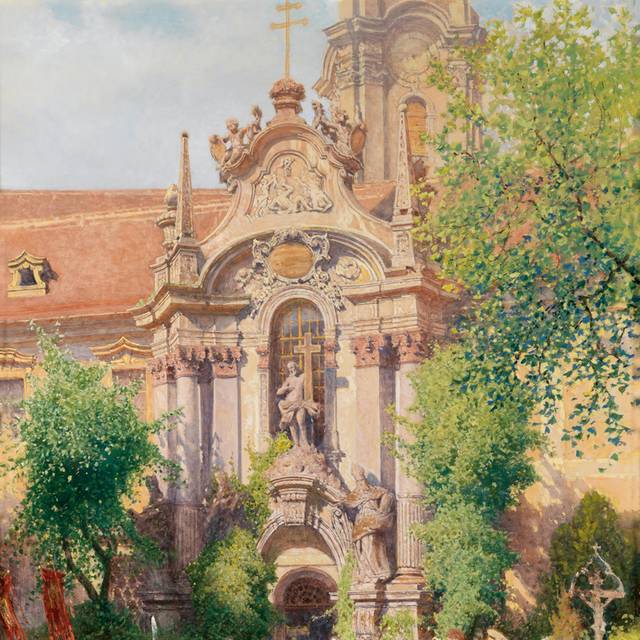 欧式教堂风景油画