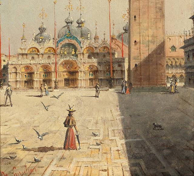 欧洲广场风景油画
