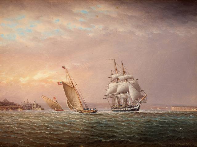 海浪中航行的大船风景油画