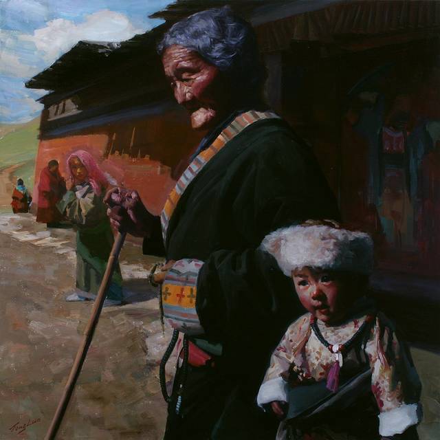 藏族老人无框画
