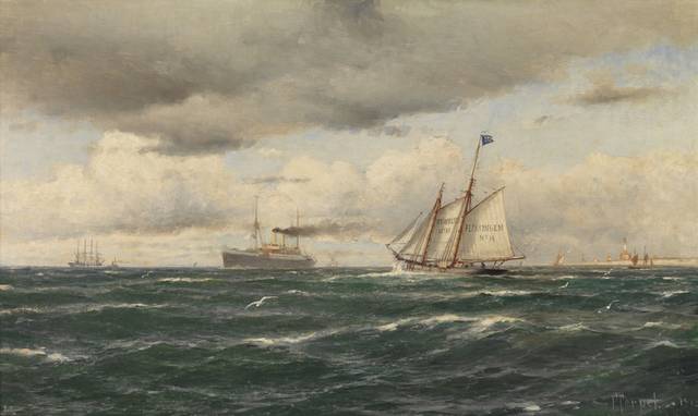 海上轮船风景油画