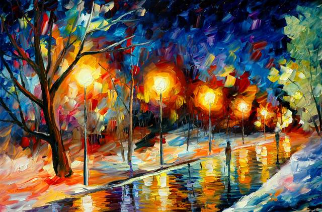 街道夜景油画