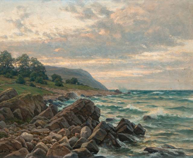 海边岩石风景油画