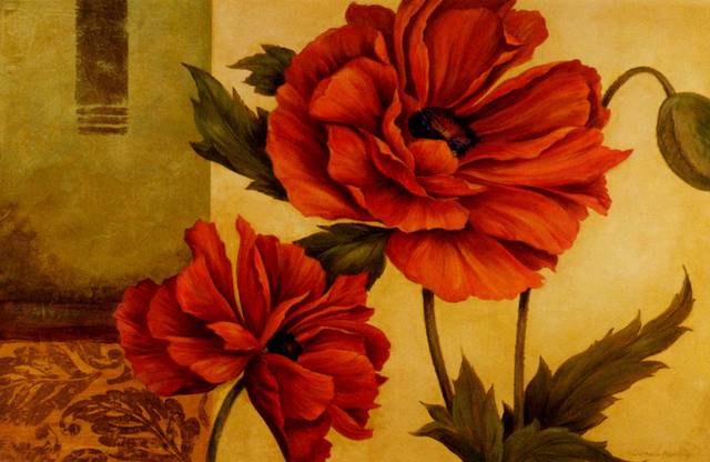 复古手绘红花装饰画2