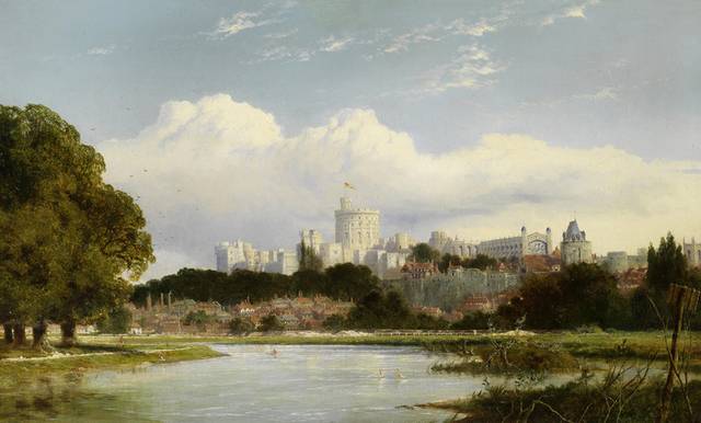 河边的城堡风景油画