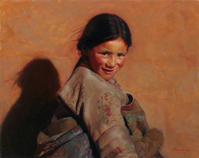 阳光下的藏族女孩无框画
