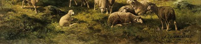 草地上的羊群风景油画