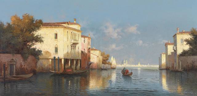 海边房屋风景油画