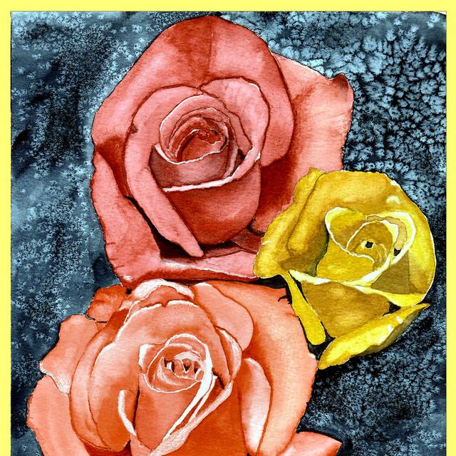 红黄玫瑰手绘油彩装饰画