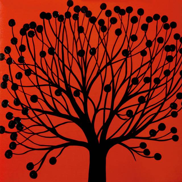 红底黑树装饰画