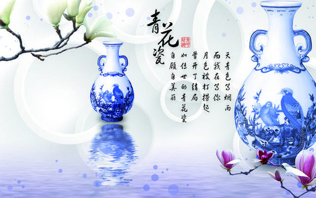 青花瓷瓶装饰画