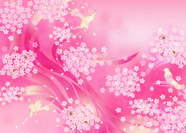 粉色美丽的花朵小鸟装饰画