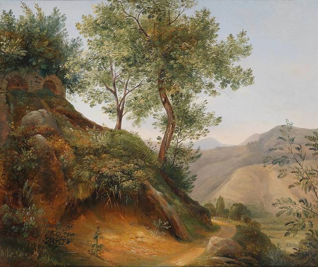 路边土坡风景油画