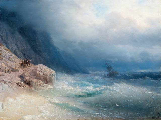 波涛汹涌的大海风景油画