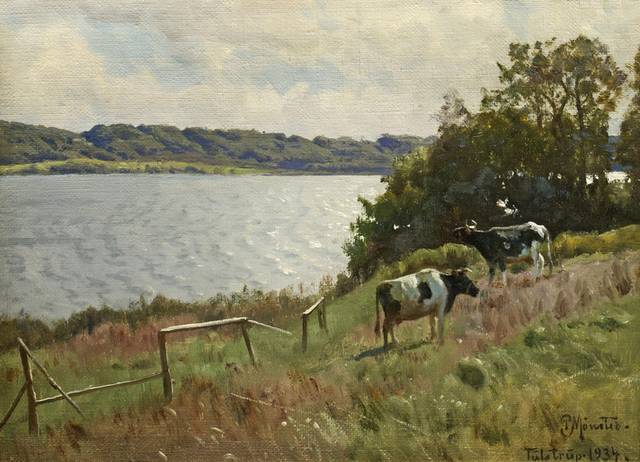 奶牛风景油画