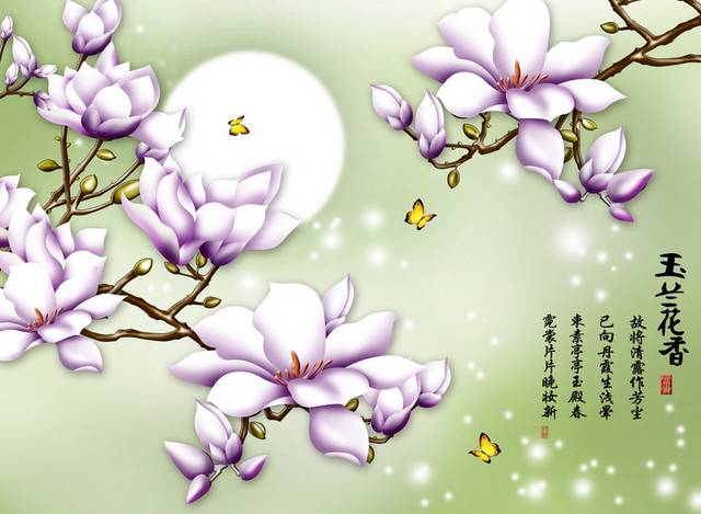 淡紫色玉兰花装饰背景