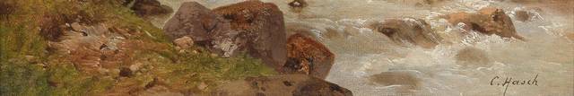 石间流淌的溪水风景油画