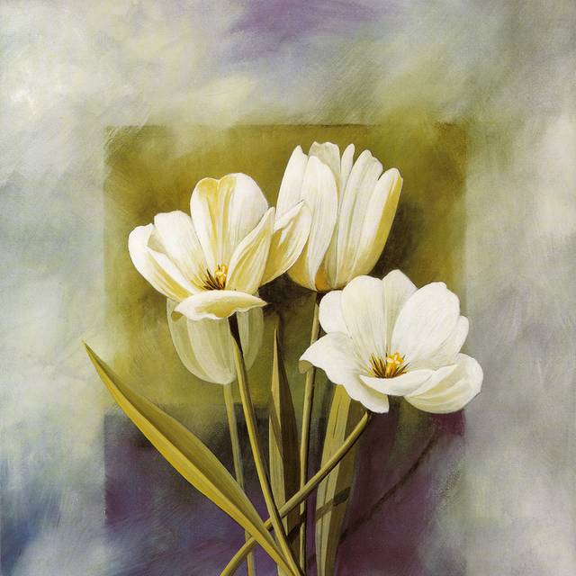 手绘油彩白色花卉装饰画1
