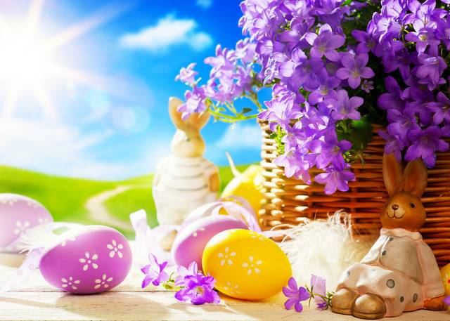 复活节兔子彩蛋花卉装饰画