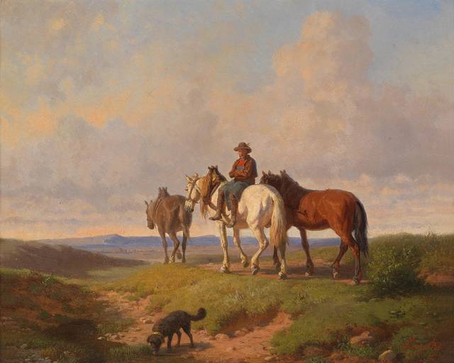 马背上的男人风景油画