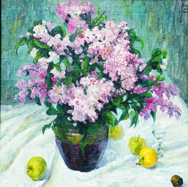 花朵与梨子装饰油画