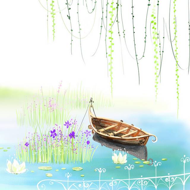 柳树小船精美装饰画