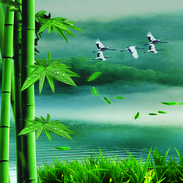 竹林湖泊装饰画