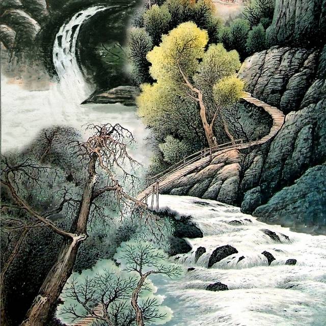 山水水墨画玄关画素材