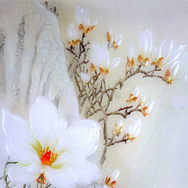古代白色花朵玄关画