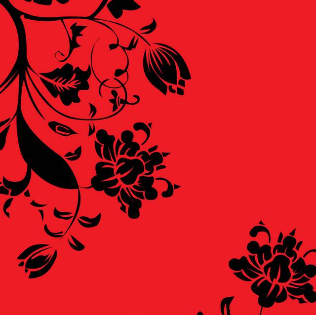 红色剪影花卉装饰画1