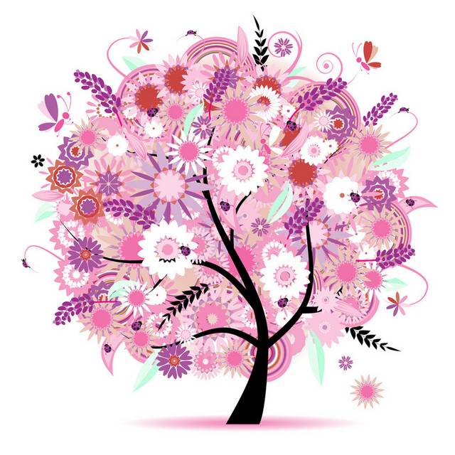 粉色美丽卡通树装饰画