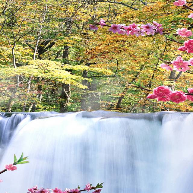 桃花瀑布装饰画