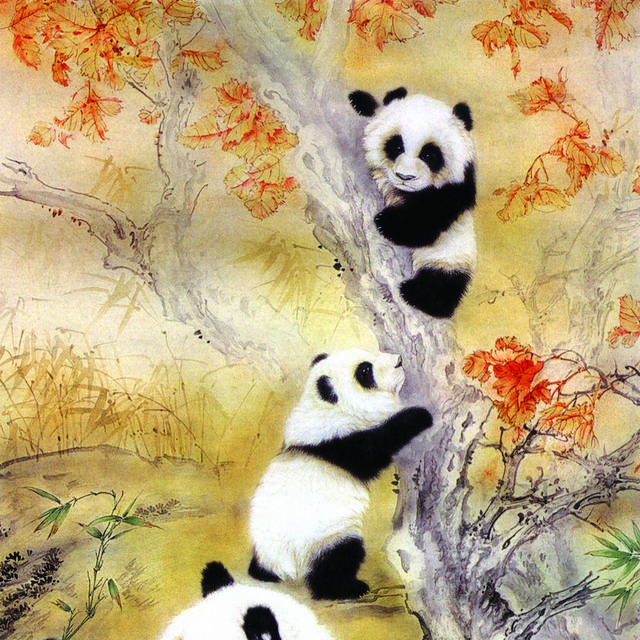 三只熊猫玄关画