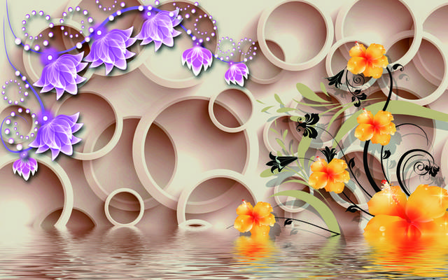 黄紫花朵装饰画