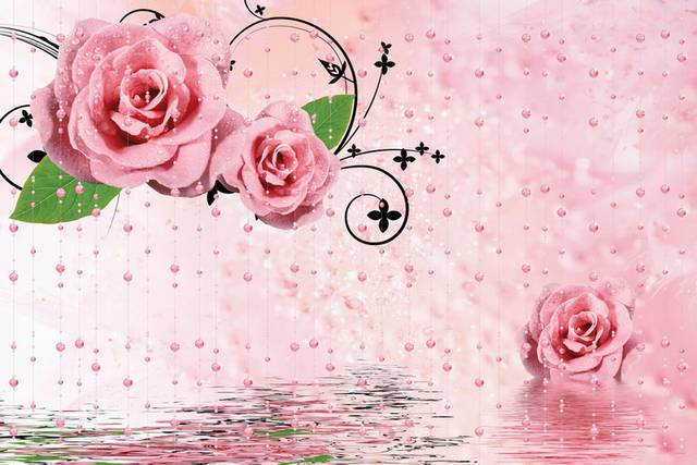 粉红色精美的鲜花装饰画