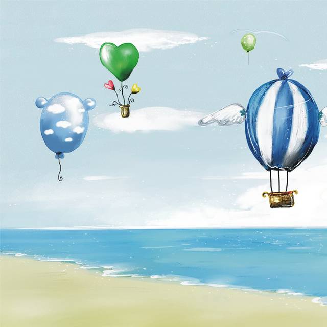 卡通大海热气球装饰画