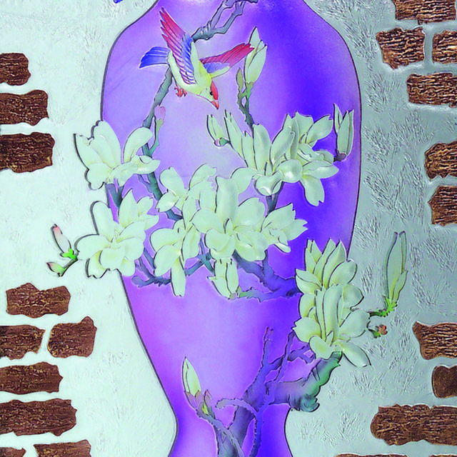 白玉兰紫花瓶玄关画