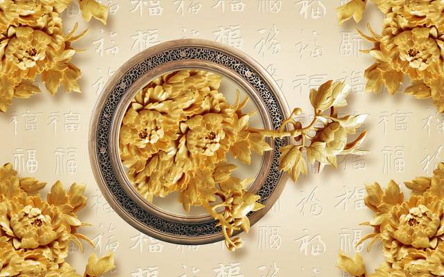 金色精美花装饰画