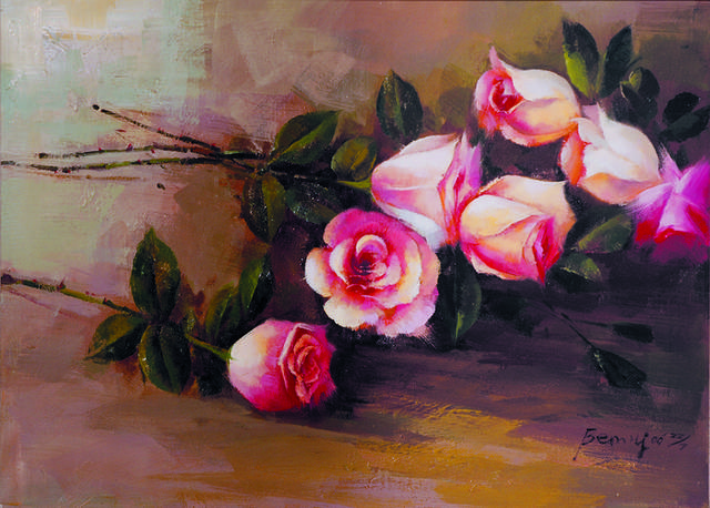 粉色玫瑰油画装饰画