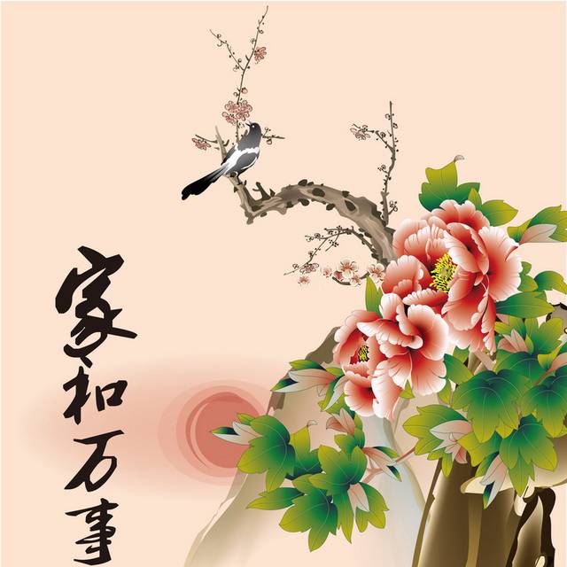 荷花小鸟玄关画