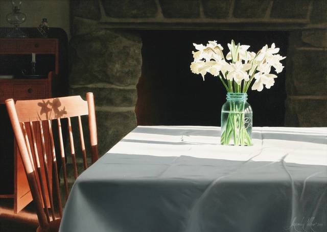 餐桌上的白花油画装饰画