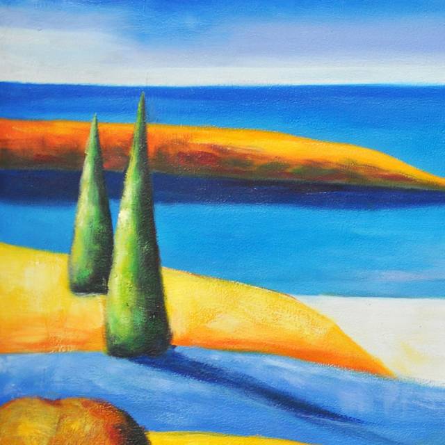 手绘卡通房屋海岸装饰画