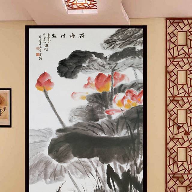 荷塘水墨玄关画