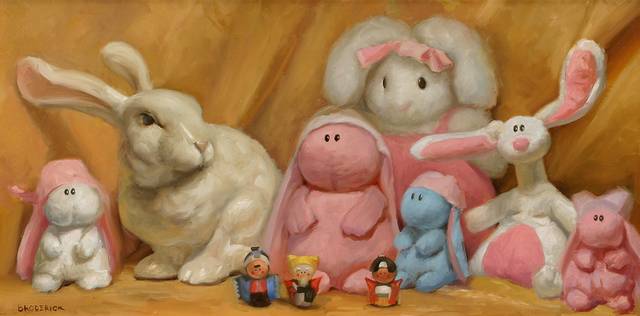 小白兔小人玩具油画装饰画