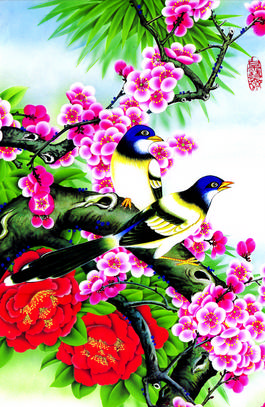 苗墨　水墨画 梅花 玉骨仙姿 青色背景 玉骨仙姿 苗墨　水墨画 青色背景 梅花
