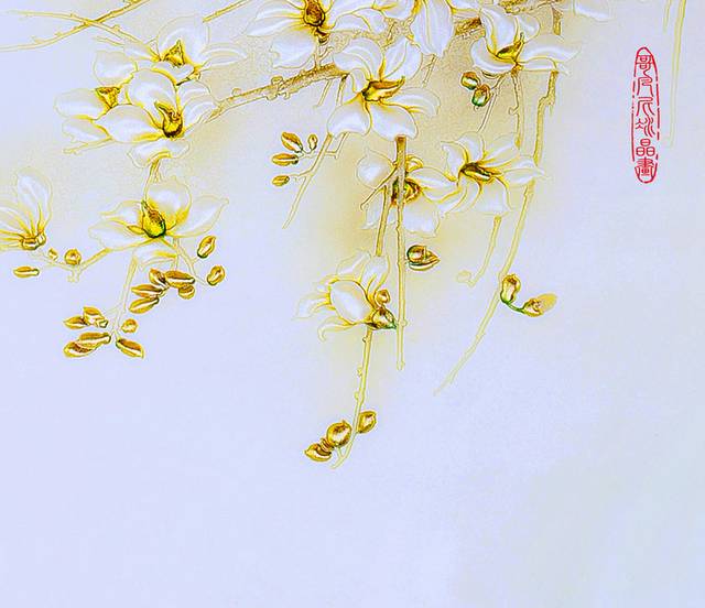 白色花卉玄关画