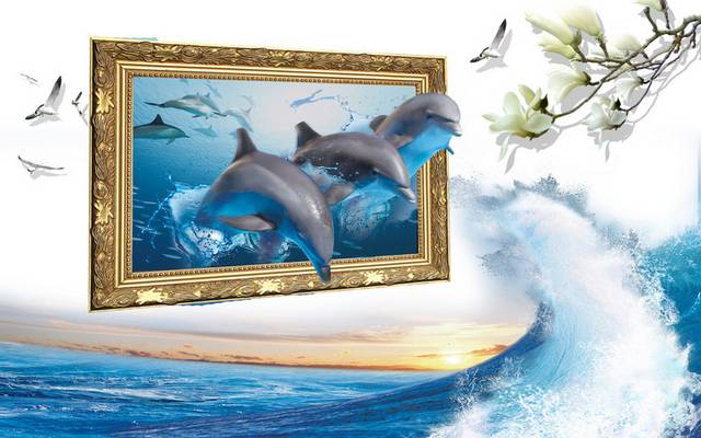 海豚海浪装饰画