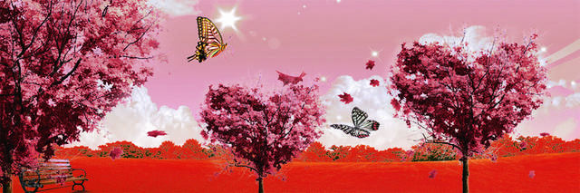 红色蝴蝶爱心树装饰画