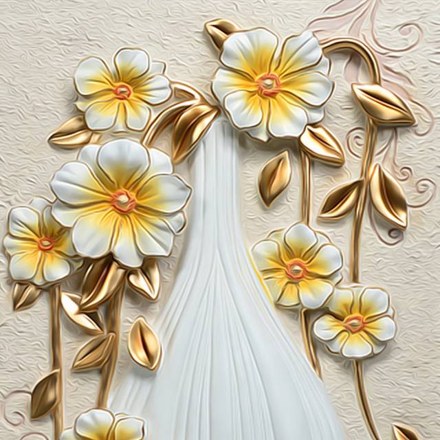 白金色花朵玄关画