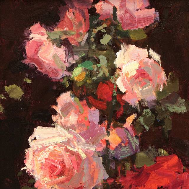 抽象粉色玫瑰油画装饰画
